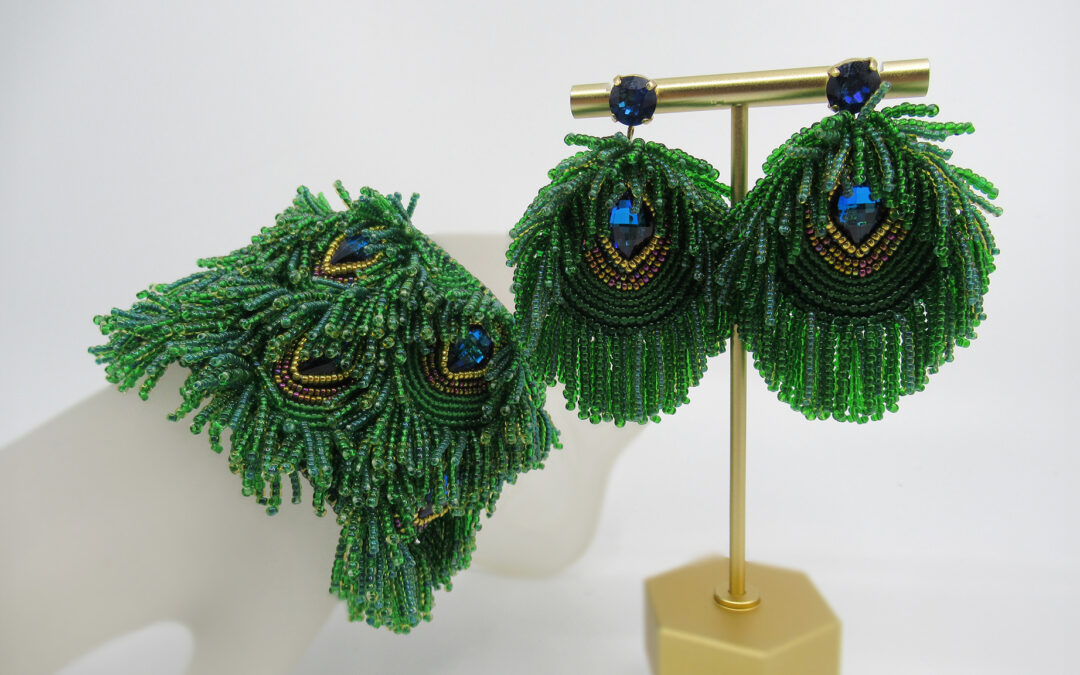 “Peacock Feather” earrings & bracelet